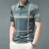 2025 Nuevo Botón Estampado Digital 3D Moda Transfronteriza Moda Masculina Europea y Americana Camisa de Cuello de Solapa a Cuadros Ajustada para Hombre