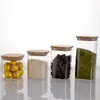 Bote de Té con Tapa de Bambú, Frasco de Vidrio para Almacenar, Frasco para Dulces y Snacks, Frasco para Granos, Frasco Cuadrado Sellado de Alto Borosilicato para Almacenamiento y Organización