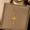 [Acero de Titanio] Collar para Mujer Transfronterizo Europeo y Americano Completo de Diamantes Circonita Colorida Colgante de Cruz Cadena de Clavícula de Alta Gama Joyería