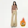 Jeans Populares de Tres Largos Color Caqui Bootcut No Ceñidos a la Pierna para Mujer, Pantalones Estrechos Adelgazantes de Cintura Baja Retro Americano