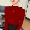 Jersey de punto de cuello alto medio sin costuras listo para usar de una sola línea para mujer, manga larga, Otoño e Invierno 2025, versátil, aspecto adelgazante, top con cuello alto