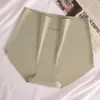 Roupa íntima fina de seda gelada de verão para mulheres, sem marcas, cintura alta, para yoga, esportes, calcinha de seda gelada sem marcas para mulheres