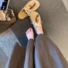 Moda Feminina Estilo Mãe Uva Couro Genuíno Estilo Birkenstock Cadarço Outdoor Aumenta Altura Biqueira Fechada Meia-Sapatilha para Mulheres, Adequada para Primavera e Outono