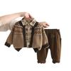 Casaco Cardigan Suéter de Manga Longa para Bebê 2025 Primavera e Outono Novo Meninos Bonito Flor Camisa Tendência Crianças Conjunto de Três Peças Atacado