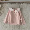Camiseta Interior de Encaje con Cuello de Encaje para Bebé Niña, Estilo INS, Primavera/Otoño, Manga Larga, Dos Botones en la Plaqueta de Encaje