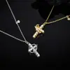 Collar Cruz de Corona Popular Transfronterizo Europeo y Americano para Mujer, Plata S925 Incrustada con Moissanita, Cadena para Clavícula de Nicho de Lujo Ligero