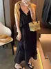 Vestido tipo camisola de cuello en V con lunares estilo coreano para mujer, nuevo modelo primavera-verano 2026, fresco y elegante, adelgazante, adecuado para usar en capas, vestido de longitud media