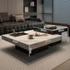 Mesa de Café Minimalista de Pizarra Estilo Italiano, Moderna Lujo Ligero Sala de Estar Uso Doméstico, Combinación Cuadrada para Apartamento Pequeño de Gama Alta