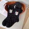 Calcetines Lindos Coreanos para Mujer, Calcetines de Media Pantorrilla de Gato de Dibujos Animados para Mujer al por Mayor, Calcetines de Algodón Versátiles Estilo Preppy para Chica con Puntos