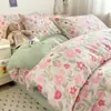 Juego de ropa de cama de cuatro piezas de algodón puro estilo nórdico, juego de tres piezas de sábana de algodón 100% a rayas, funda de edredón, sábana bajera, sábana de cama