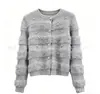 Cardigan de tricô feminino outono e inverno novo estilo com contas e strass, pelo sintético de vison, casaco suéter de pelúcia com gola redonda, top macio e fofo