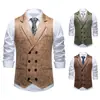 Chaleco de gamuza para hombre de doble botonadura, corte entallado con cuello, con diseño estampado a color, en un estilo casual británico adecuado para ocasiones formales