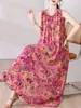 Vestido de algodão e seda plus size super emagrecedor e que valoriza a silhueta, estilo novo para usar por cima, vestido casual A-line floral sem mangas solto e jovial
