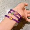 Pulsera de Múltiples Anillos de Amatista Lavanda Púrpura Natural Vitrificada, Caballo Rosa Verde, Fresa Limón Citrino