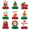 Paquete de 9 Centros de Mesa de Panal de Abeja Feliz Navidad, Decoraciones de Papel para Mesa de Dibujos Animados Clásicos de Navidad de 7 Pulgadas, Señales de Panal de Abeja Retro de Santa Claus, Árbol, Muñeco de Nieve y Hombre de Jengibre para Decoración de Mesa de Fiesta Navideña de Invierno