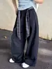 Pantalones Casuales de Pierna Ancha, Corte Holgado, Adelgazantes, Versátiles para Mujer, Pantalones Casuales de Cuadros Vintage con Parches, Cintura Alta, Pantalones Curvos