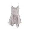 Vestido tipo camisola de malla floral off-the-shoulder para mujer, con cintura ceñida y bajo asimétrico, en un estilo puro y seductor, vestido corto 5039651