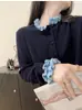 Cardigan Tricotado Cinza Estilo Francês com Babados, Falso Duas Peças, Manga Longa, para Mulheres, Roupa de Outono Inicial com Toque de Luxo, Jaqueta Curta
