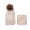 Gorros Infantiles Transfronterizos, Conjunto de Dos Piezas de Gorro y Bufanda Tejidos para Otoño e Invierno, Gorros de Lana Cálidos con Protección para los Oídos, Conjunto a Prueba de Frío con Pompón Grande para Niños