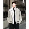 Moda de Invierno Cálido Moderno Elegante Diseño Chaqueta para Hombre con Cuello de Piel con Parche Único Negocios Corte Holgado Abrigo con Cuello Alto