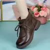 Coleção Outono 2026: Botas de Cano Curto Estilo Britânico Retrô em Couro Bovino de Primeira Camada com Cadarços, Bico Redondo, Sola Grossa, Sola Macia, Antiderrapante e Confortáveis para Longas Horas em Pé - Sapatos Femininos
