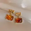 Pendientes Maillard Ámbar Otoño e Invierno Pendientes Cuadrados de Diseño Nicho con Aguja de Plata S925 Pendientes Estilo Hong Kong Pendientes Retro Franceses para Mujer