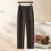 Calça cigarette feminina de mistura de lã, novo estilo outono/inverno 2026, espessada para aquecimento, cintura alta, corte justo, calça de terno casual