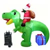 Decoración Navideña Inflable Transfronteriza de 1.8m: Papá Noel Montando un Dinosaurio con Luz LED para Jardín