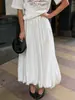 Moderna y Versátil Falda de Satén de Lunares para el Trabajo, Elegante Falda Larga de Cintura Alta, Falda de Línea A con Caída de Flor en Botón