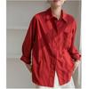 Camisa Sexy Roja de Manga Larga Ropa de Otoño para Mujer 2024 Nueva Camisa Elegante con Cuello Polo Versátil Ropa de Trabajo Top a la Moda