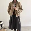 Pantalones de punto de pierna ancha cropped de cintura alta, holgados y sencillos, estilo coreano, moda de alta gama para mujer de Dongdaemun, Corea