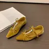 Laço veludo suave strass primavera 2026 moda sapatos Mary Jane bico quadrado feminino novo sapatos T