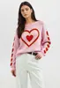 Suéter Bestseller de Comercio Exterior Europeo y Americano Otoño/Invierno 2026, Suéter Pulóver con Patrón de Corazón para el Día de San Valentín con Colores Contrastantes