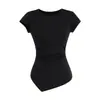 Shorts de Verão de Manga Curta, Blusa Base Modeladora que Afina a Cintura, Camiseta para Mulheres, Estilo Doce e Picante Ins, Gola Redonda Pequena, Tencel Franzido na Barra Diagonal
