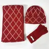 Bufanda Versátil de Cuadros Rojos Diamante de Gama Alta para Mujer Otoño e Invierno Tejida 100% Lana Bufanda Sombrero Hecha a Mano