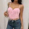Top bustier sexy strapless con borlas de pedrería transfronterizo para mujer, top corto de cuentas con corsé de ballena incorporado