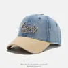 Gorra de béisbol de mezclilla bicolor para niños de 1 a 3 años, gorra con visera bordada con letras para primavera y otoño para niños y niñas