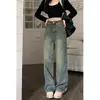 Pantalones vaqueros retro americanos de talla grande para mujer, primavera y otoño, nuevos, para chica gordita, cintura alta, adelgazantes, sueltos, de pierna recta y pierna ancha.