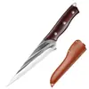 Faca de açougueiro para abate de porcos, com cabo de madeira roxa forjada em padrão martelo, com bainha, ideal para cortar carne e trinchar.