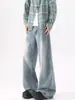 Jeans retro americanos con estampado de bambú para hombre, pantalones lavados de pierna curva estilo callejero de verano, pantalones holgados de pierna ancha para adolescentes