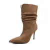 Botas de mujer a media pantorrilla, nuevo modelo 2026, en ante marrón albaricoque, con punta fina y tacón de aguja, elegantes y a la moda, botas versátiles