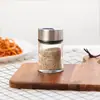 Juego de Frascos Visibles para Condimentos Estilo Nórdico con Mangos de Acero Inoxidable y Madera, Juego de Tres Piezas de Botellas para Condimentos para Mesa de Comedor Familiar y Barbacoa