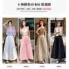 Pantalones Falda de Seda Negra Hielo para Mujer Verano Delgados Plisados de Longitud Media Cintura Alta Estilo Suave Adelgazante Pantalones de Pierna Ancha para Mujer