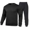 Traje deportivo casual de moda con forro polar para hombre y mujer, color liso, engrosado, con sudadera de cuello redondo y pantalones ajustados, 2026