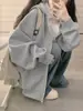 Sudadera con capucha gris para mujer, nuevo estilo coreano otoño 2026, casual, petite, estudiante de secundaria, chaqueta cárdigan con cremallera
