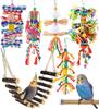 Juego Combinado de Juguetes para Pájaros Set de 7 Piezas Jaula para Pájaros Mordedor Papel de Colores y Juguete de Seda Juguete de Madera de Colores Traje Pájaro