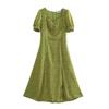 Aliexpress Atacado de Roupas Europeias e Americanas Transfronteiriças 2025 Início da Primavera Novo Vestido Verde Francês com Fenda no Busto