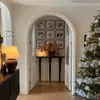 Mesa de Entrada de Madera Maciza Estilo Francés, Mesa de Exhibición Semicircular Simple para Recibidor de Sala de Estar, Estante de Pared, Minimalista Negro Estilo Europeo