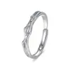 Anillos de Plata de Ley S999 Pareja de Eucalipto y Pájaro Diseño de Piedra Lunar Abiertos Ajustables Anillos de Pareja de Plata Pura Regalo Conmemorativo