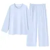 EM. Yu Zhaolin Conjunto de Pijama de Tacto Natural Simple Calmante Relajante Lyocell Holgado Ropa de Casa Pijama de Sueño Profundo